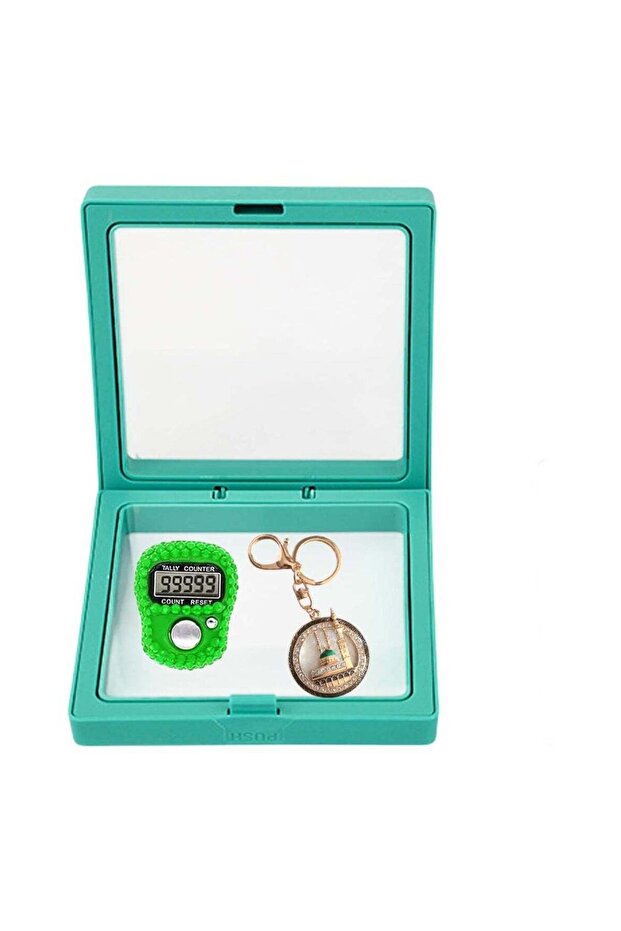 Islamic Digital Tasbeeh Counter & Madina Keychain Gift Set Green