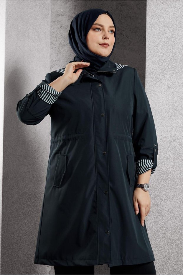 Hooded Plus Size Trench Coat 10918