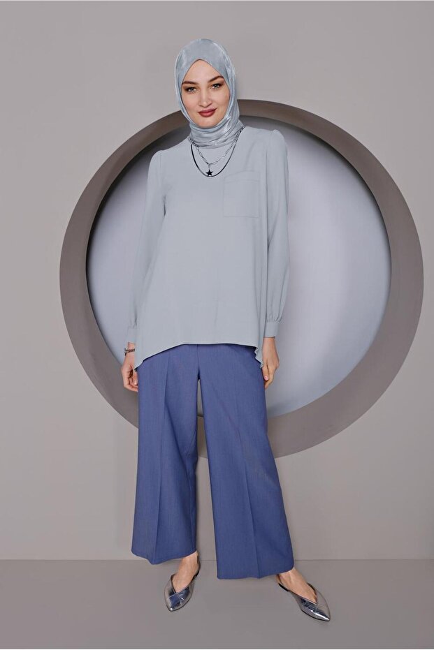 YUVARLAK YAKA CEPLİ TUNİK 40732 - 1