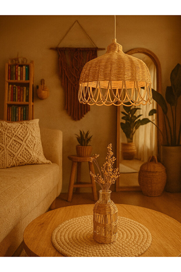 Rattan Bambu Hasır Avize - 1