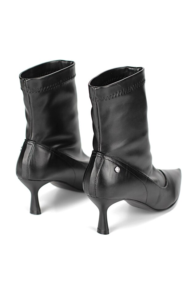 Sylvie Siyah Cilt Esnek Yumuşak Kaymaz Taban (6cm) Streç Bot - 7