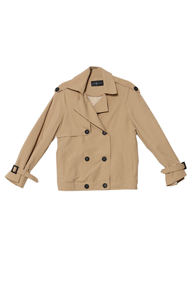 Kol Apoletli Sütlü Kahve Midi Trenç Ceket - 7