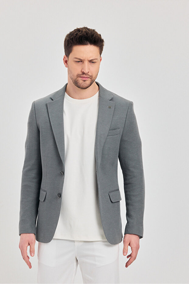 Fedeli Men's Gray Cotton Blended Stretching Fabric Slim Fit Sports Blazer Jacket