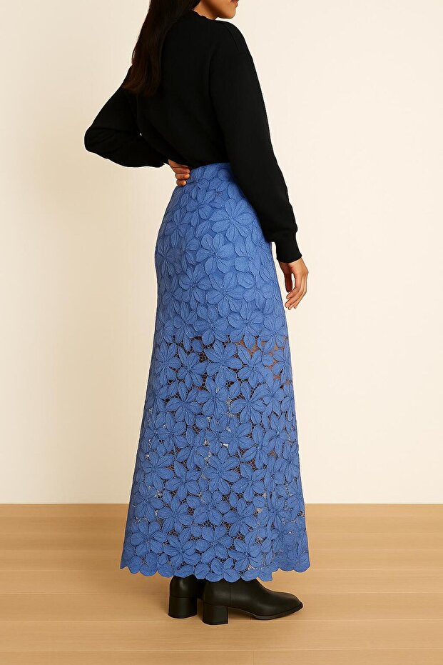 Retro dantel maxi etek - 5