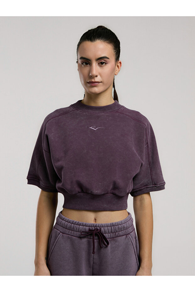 Everlast Bronx 1910 Oversize Mor Crop Kadın Kısa Kollu Sweatshirt