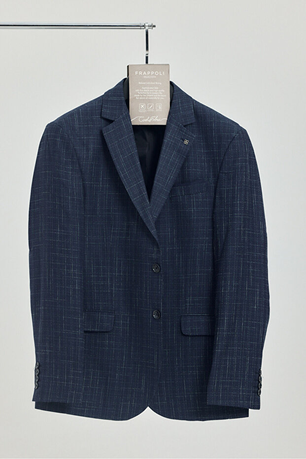 Acario Men's Dark Navy Mono Collar Slim Fit Blazer Jacket (Large Size - Oversized)