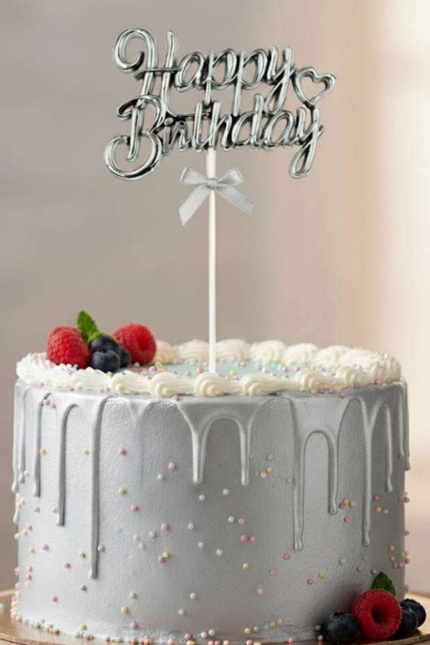 Silver Happy Birthday Cake Topper Cake Decoration Cake Ornament Birthday Ornament