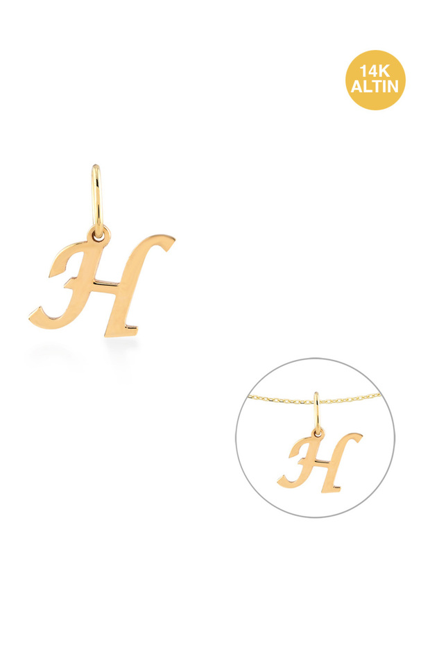 Taşsız H Harfi, 14 Ayar Altın Kolye Ucu - 1