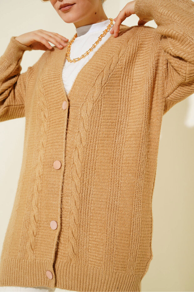 15768 Tesettür Triko Hırka - Vizon - 4