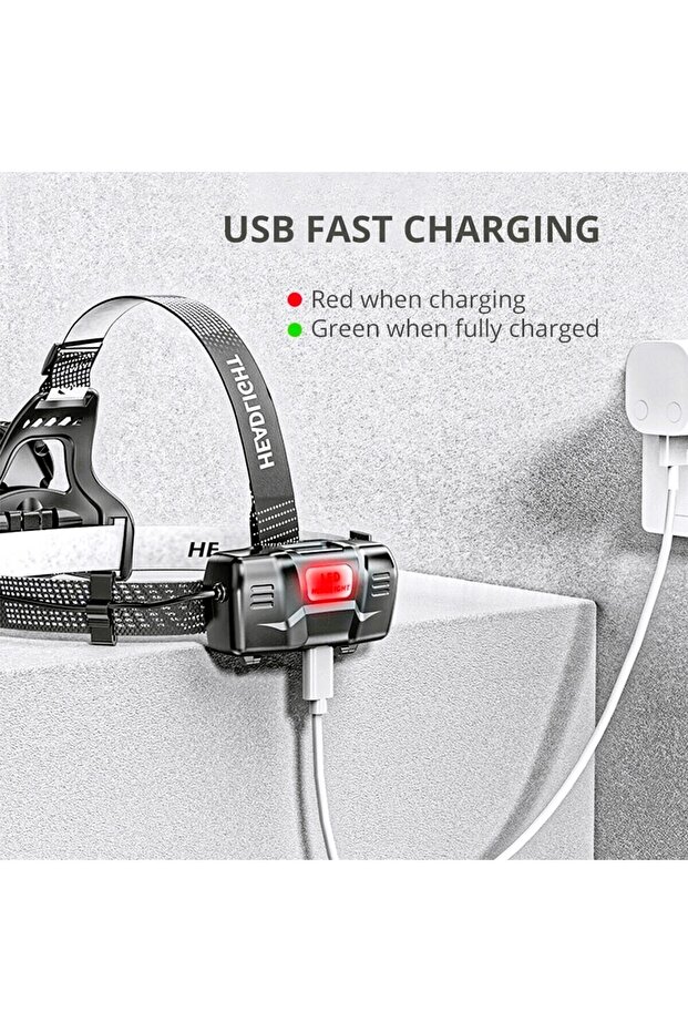 Sensörlü Zoomlu Profesyonel 3000 Lümen Xhp50 Led Usb'li Şarjlı Kafa Lambası - 7
