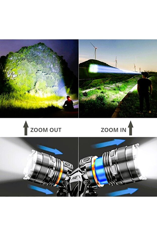 Sensörlü Zoomlu Profesyonel 3000 Lümen Xhp50 Led Usb'li Şarjlı Kafa Lambası - 6