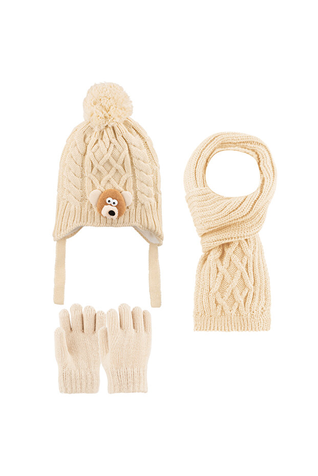Kitti 1-4 Years Old Baby Boy & Child Accessories Fleece Lined Scarf Beanie Gloves 3-Piece Set