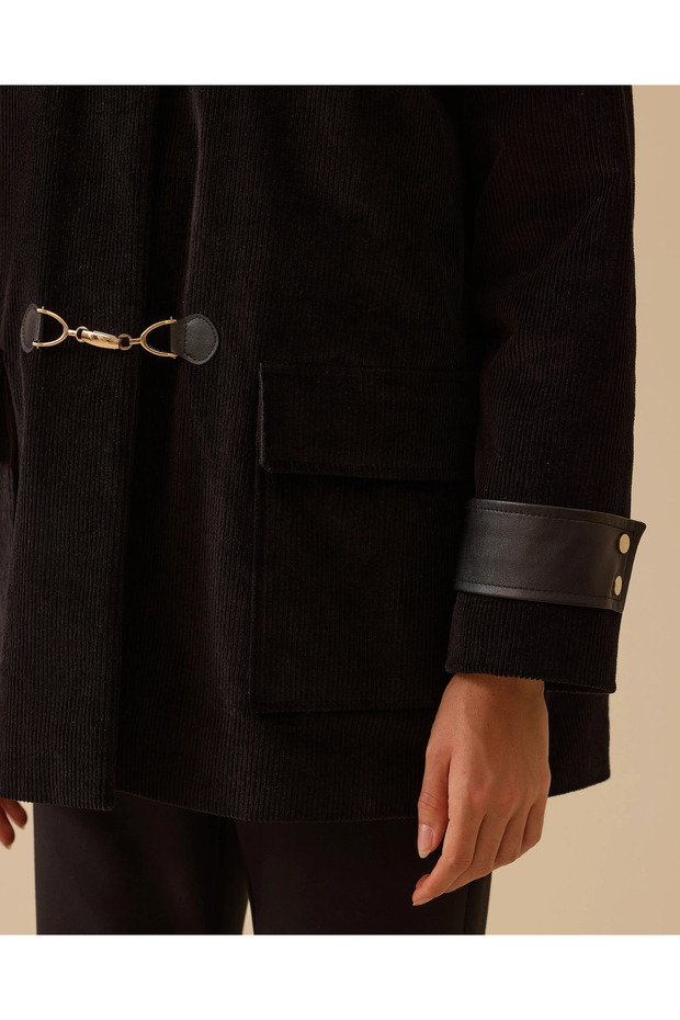 Çift Kumaşlı Cepli Oversize Kaban - 5