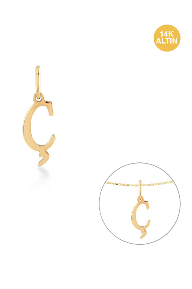Taşsız Ç Harfi, 14 Ayar Altın Kolye Ucu - 1