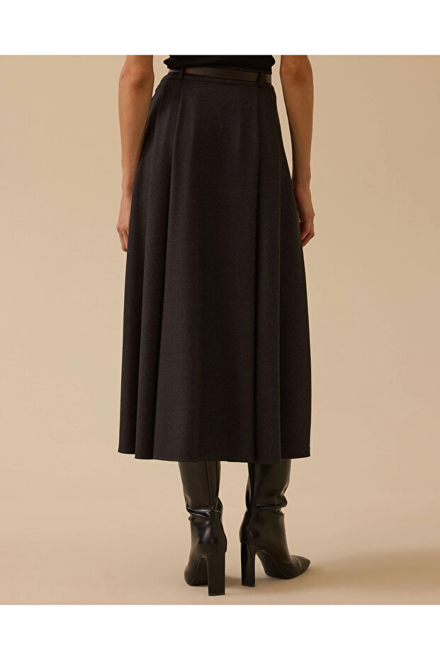 Kemerli Midi Kloş Etek - 4