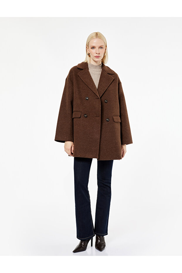 Double-Breasted Kaşe Brown Women's Coat 6Wak00119Ew