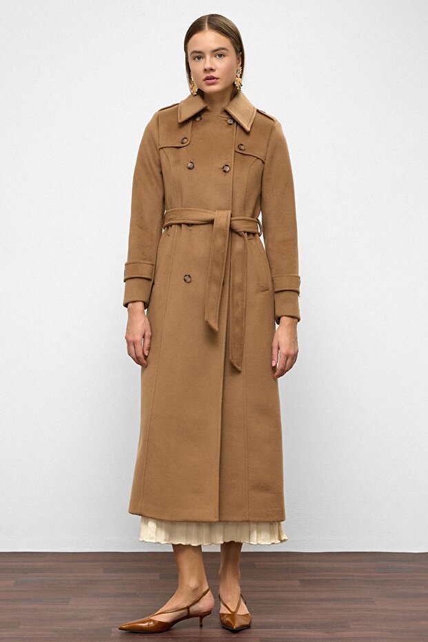 Double Breasted Long Length Coat with Cape Detail K. Kamel 3087