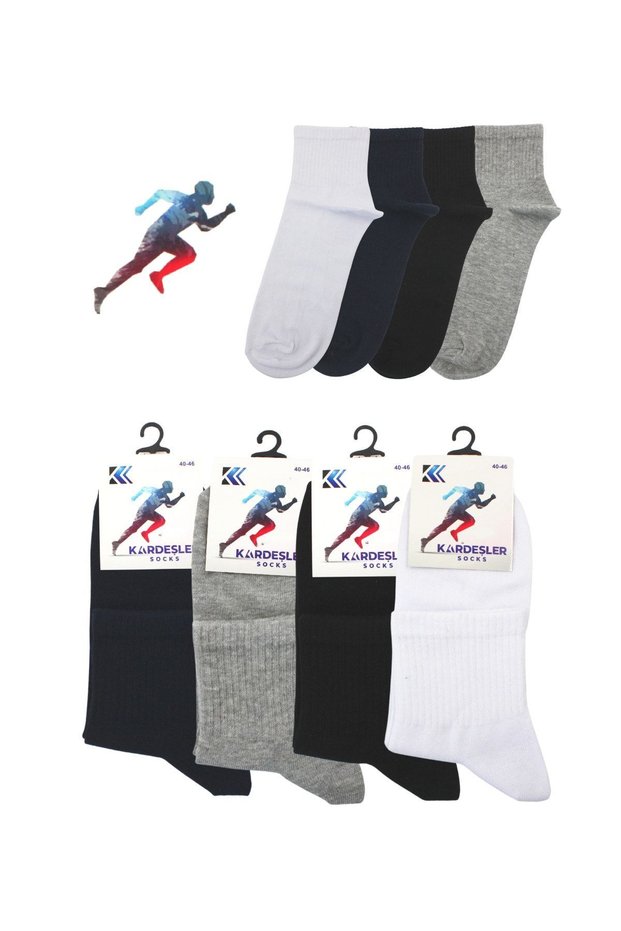 Men's Half Socks Tennis College Multicolored Cotton Plain Socks 4 Pack