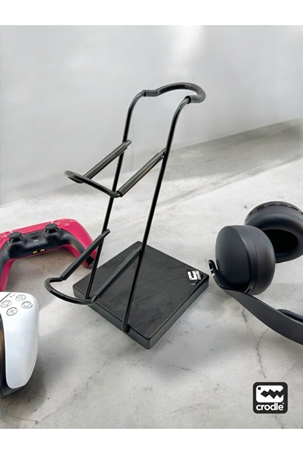 Siyah Ahşap ve Siyah Metal Gaming PS4 PS5 Xbox Joystick Controller Tutucu ve Kulaklık Dikey Standı - 6