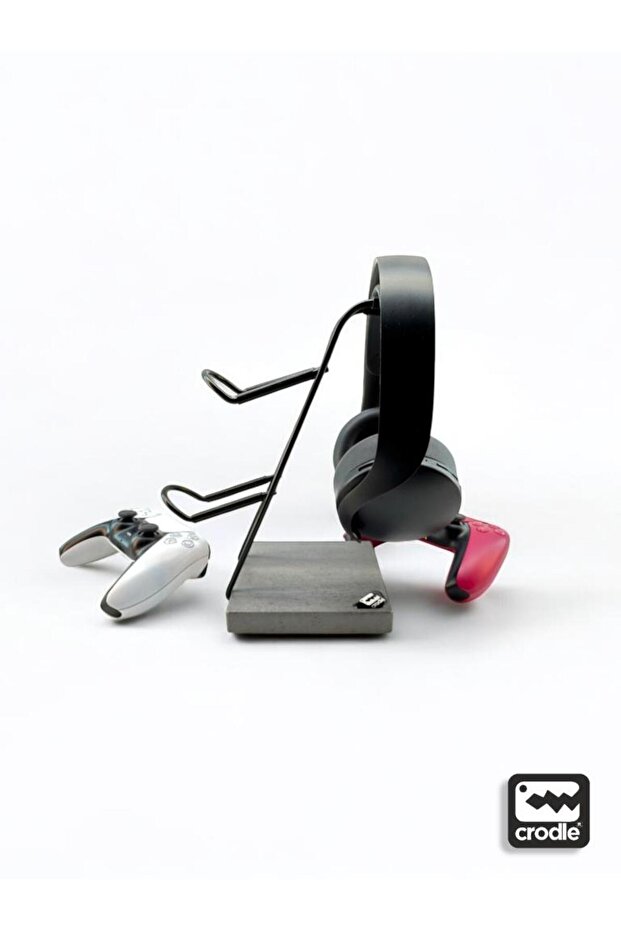 Siyah Ahşap ve Siyah Metal Gaming PS4 PS5 Xbox Joystick Controller Tutucu ve Kulaklık Dikey Standı - 9