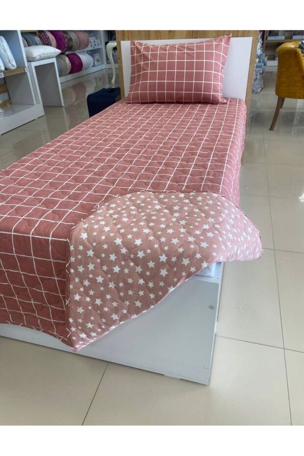 Tek Kişilik Kapitone Çift Yönlü Yatak Örtüsü Takımı - 3