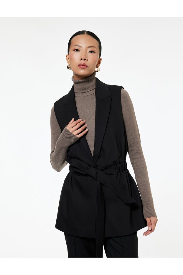Double-Breasted Collar Sleeveless Belted Blazer Vest