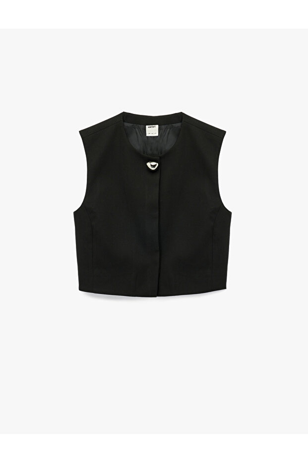Sleeveless Crew Neck Vest with Metal Accessories