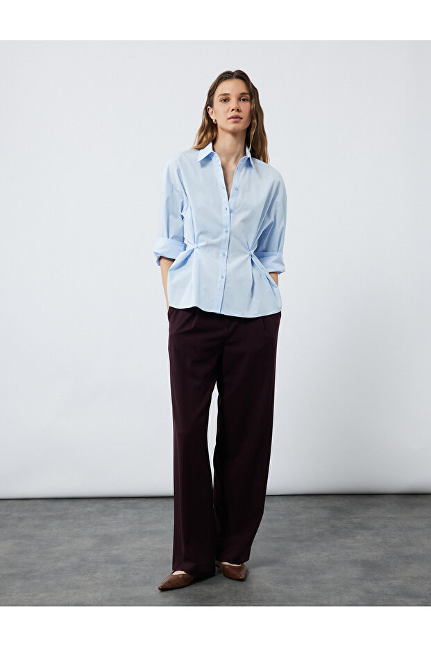 Belt Detailed Viscose Blended Wide Leg Pants