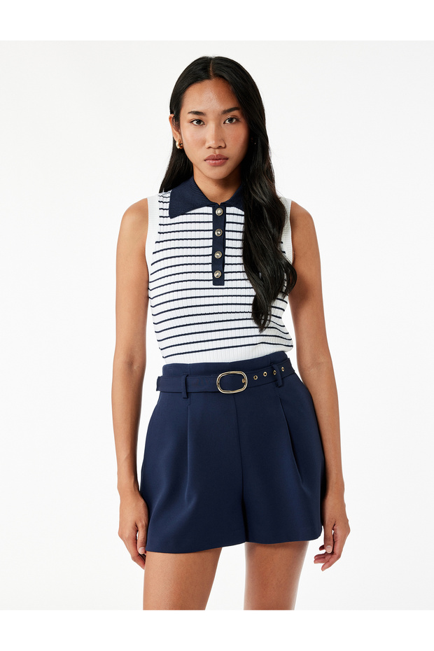 Mini Shorts with Pile Detail and Belt Detail