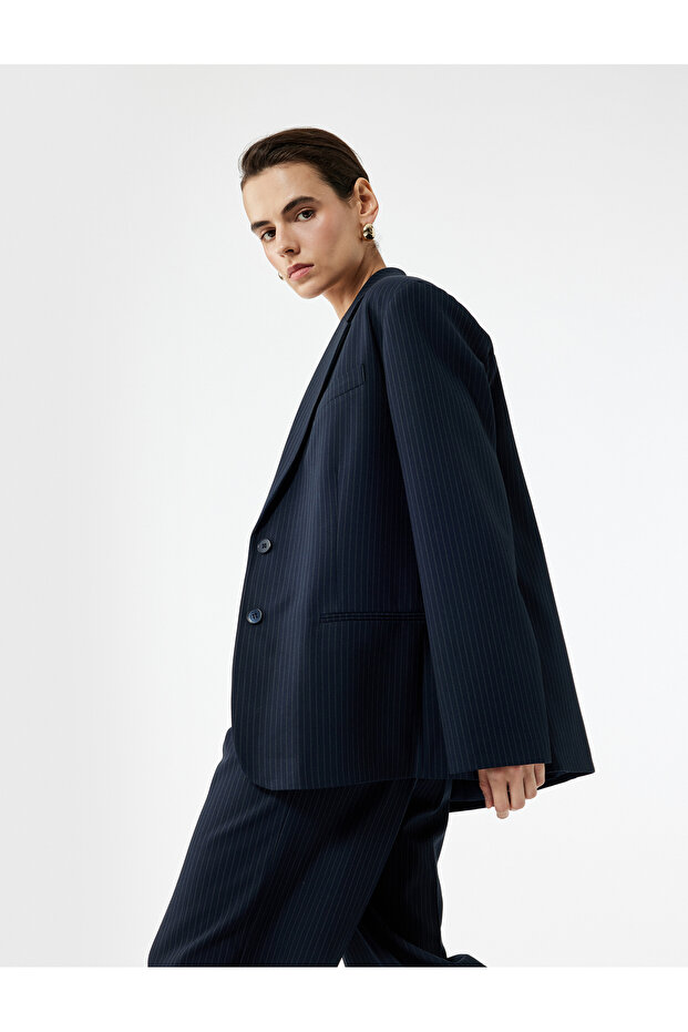Long Sleeve Double Breasted Blazer Jacket with Button Pockets