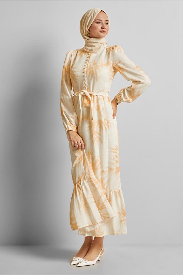 Belted Patterned Dress 45725