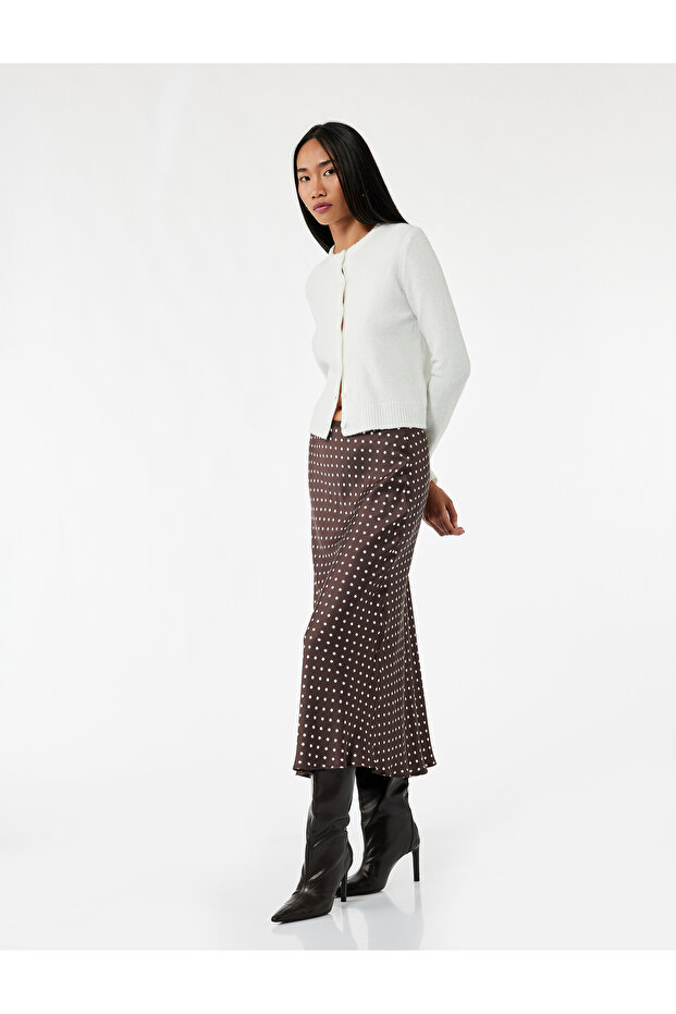 Viscose Fabric Fish Form Polka Dot Midi Skirt