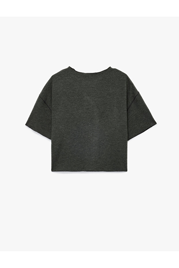 Kısa Kollu Bisiklet Yaka Basic Oversize Tişört - 4