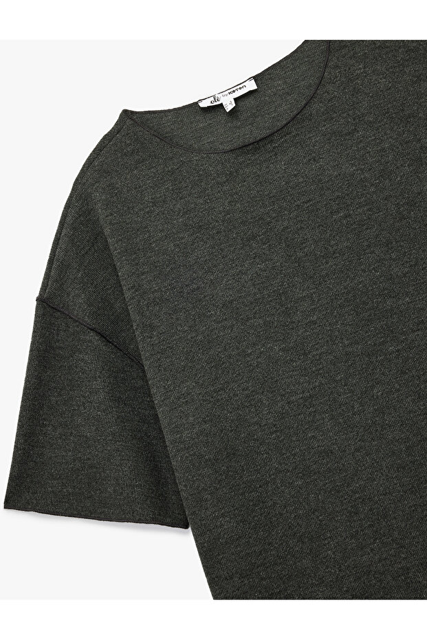 Kısa Kollu Bisiklet Yaka Basic Oversize Tişört - 5