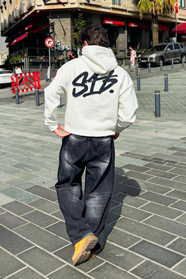 S16 Printed Oversize Unisex White Hoodie