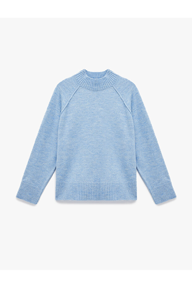 Langärmliger Basic-Strickpullover mit Stehkragen und Nahtdetails - 3