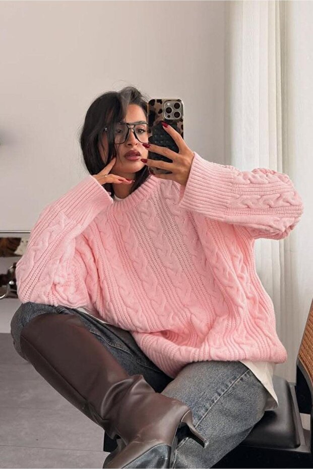 Pembe Triko Örme Kadın Kazak SH292 - 2