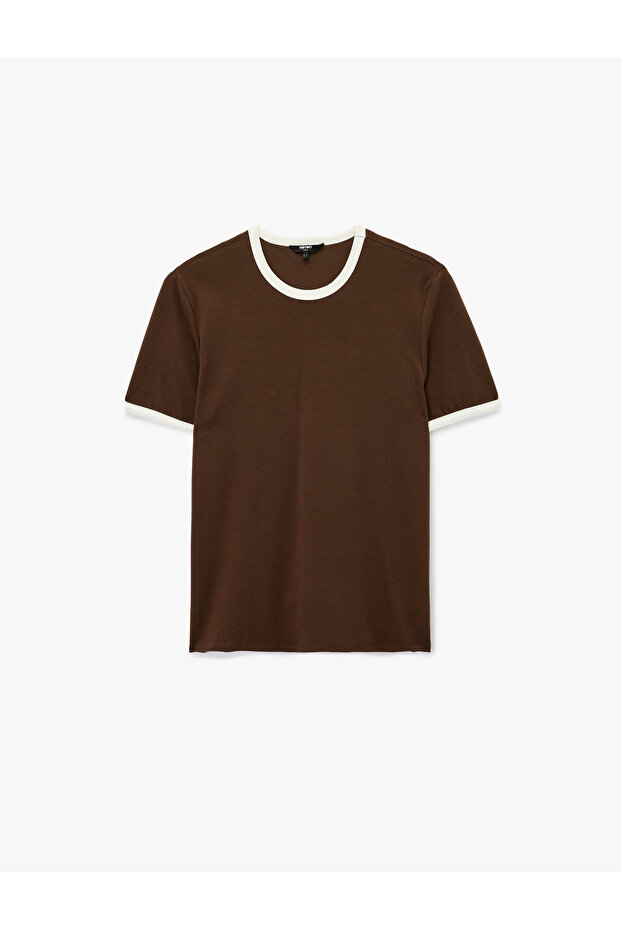 Short Sleeve Crew Neck Tok Fabric Color Contrast Cotton Slim Fit T-Shirt