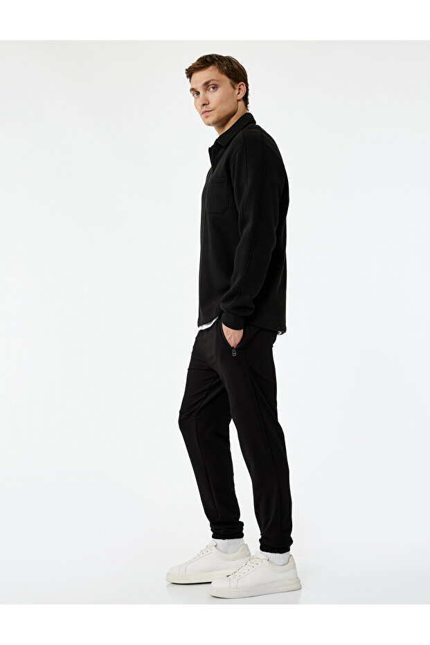 Cotton Zippered Pocket Waist Lace-Up Jogger Sweatpants