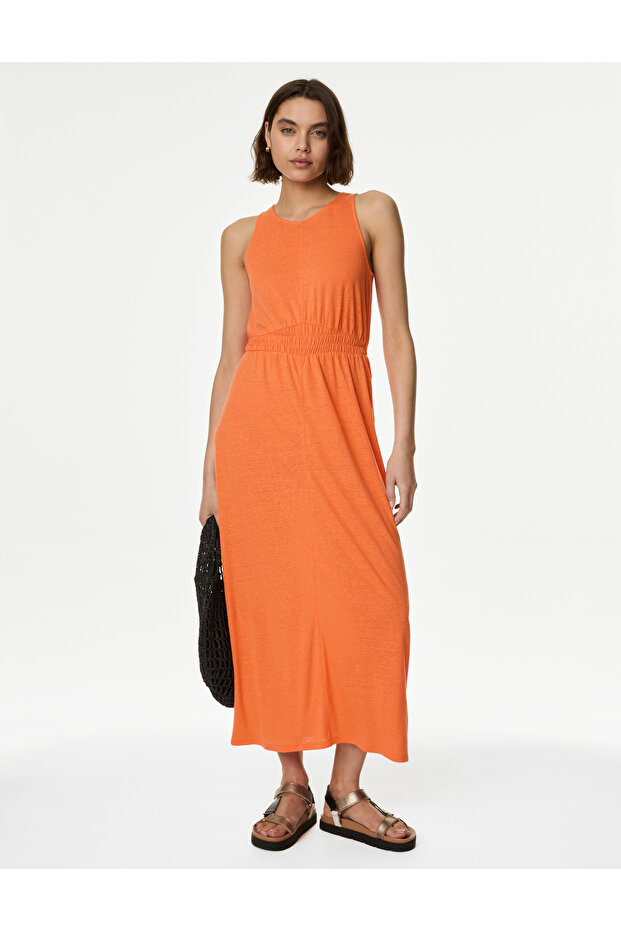 Midi Örme Keten Elbise - 1