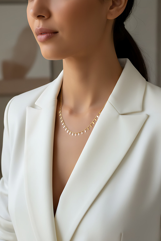 14 AYAR YAPRAK PULLU ZARİF ALTIN KOLYE - 1