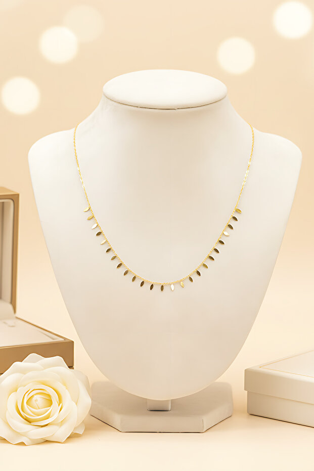 14 AYAR YAPRAK PULLU ZARİF ALTIN KOLYE - 2