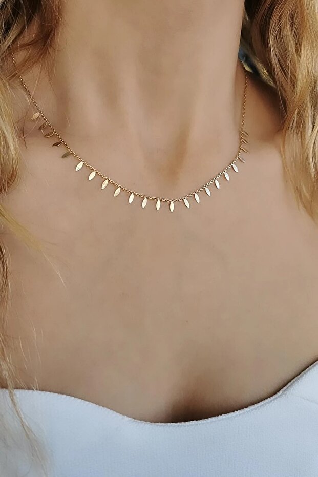 14 AYAR YAPRAK PULLU ZARİF ALTIN KOLYE - 5