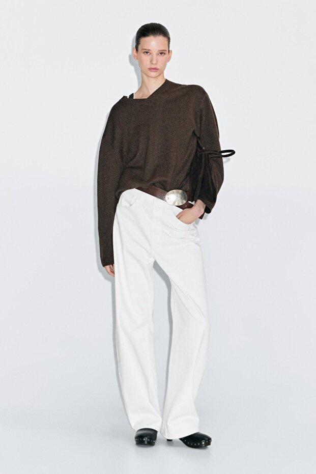 Oversize kaşmir V yaka kazak - 1