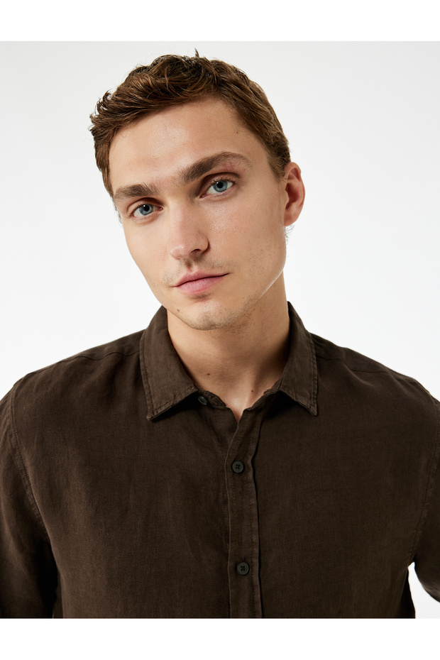 Regular Fit Long Sleeve Classic Collar Linen Shirt