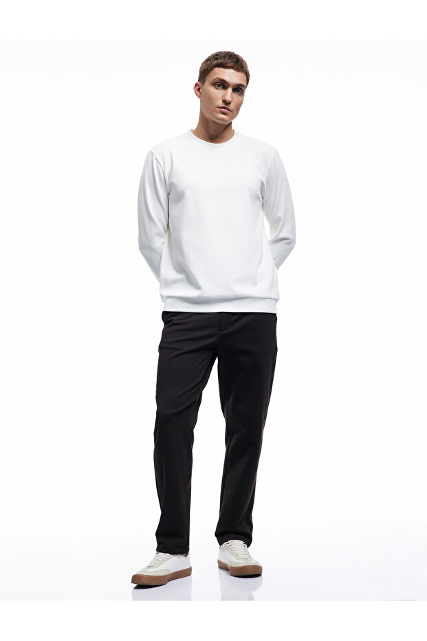 Uzun Kollu Bisiklet Yaka Basic Sweatshirt - 1