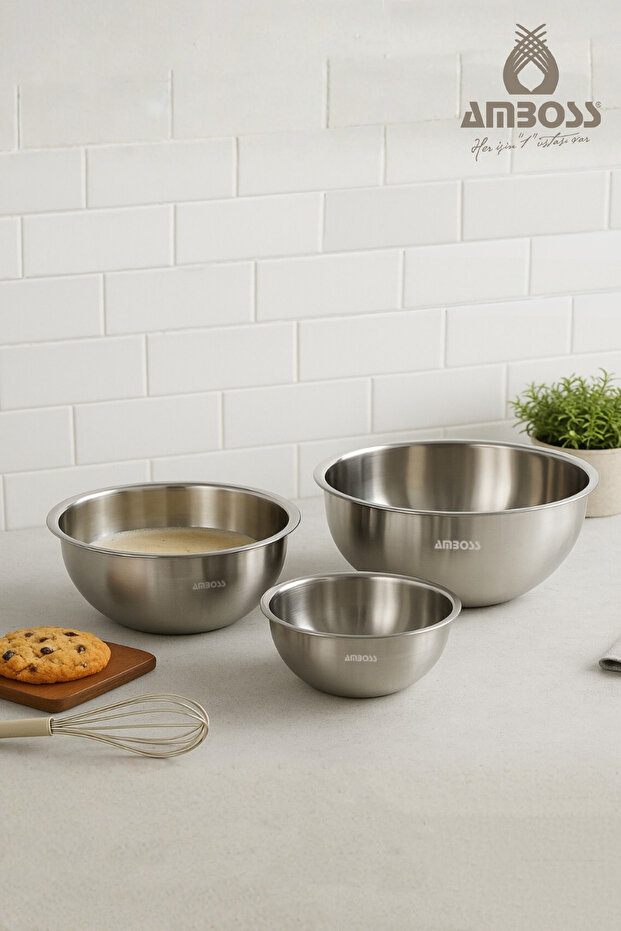 Satin Stainless Steel 3-Piece Mixing Bowl Multi-Purpose Bowl Set