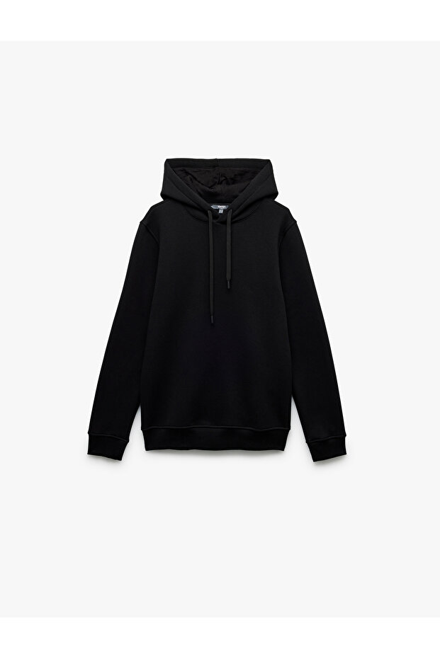 Şardonlu Uzun Kollu Basic Kapşonlu Sweatshirt - 3