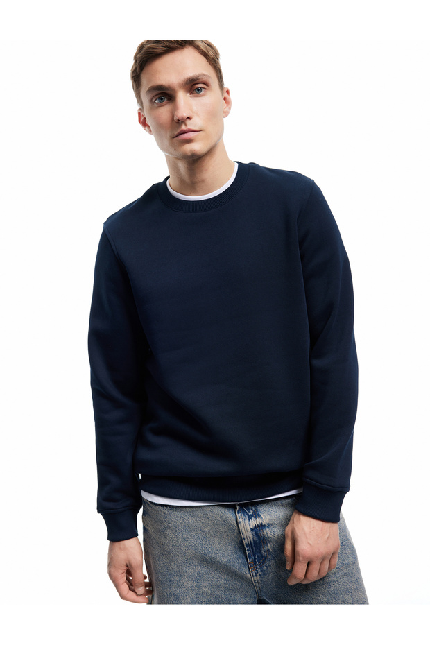 Baumwolle Langarm Rundhalsausschnitt Herren Basic Sweatshirt - 1