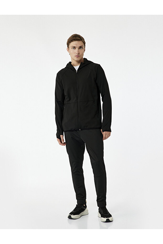 Slim Fit Long Sleeve Zippered Pocket Detailed Hooded Sports Sweatshirt